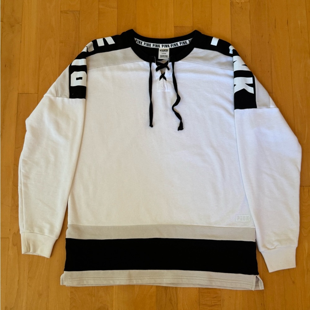 VINTAGE Victoria’s Secret PINK varsity style crewneck in white/black.